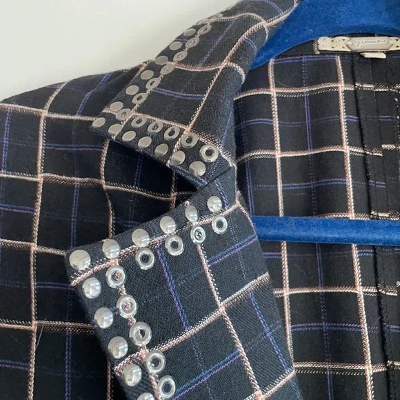 Gimmicks by BKE plaid embellished long jacket Blazer Navy Women’s size S - Picture 4 of 12
